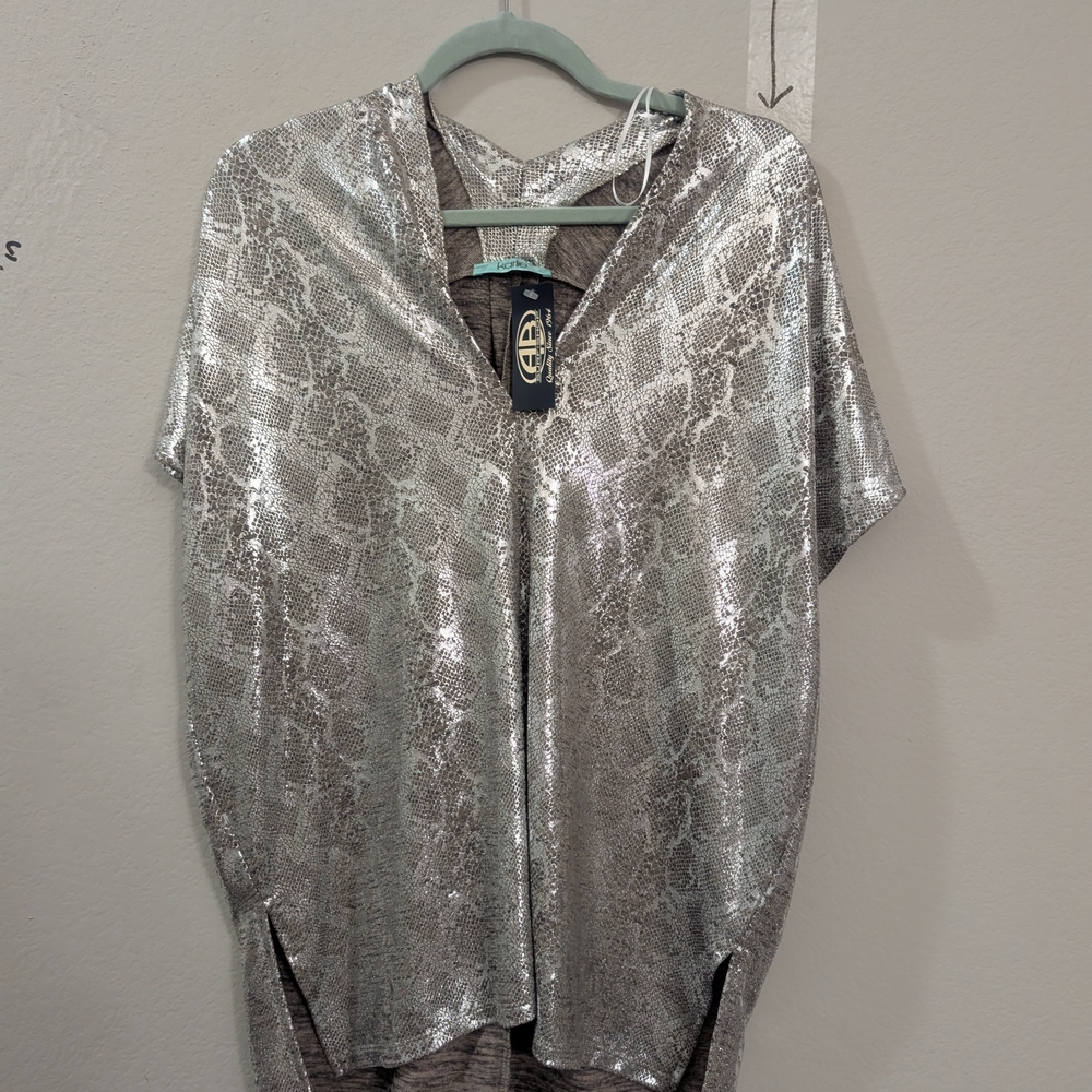 Karlie Shimmering Silver Top Blouse - Picture 2 of 8